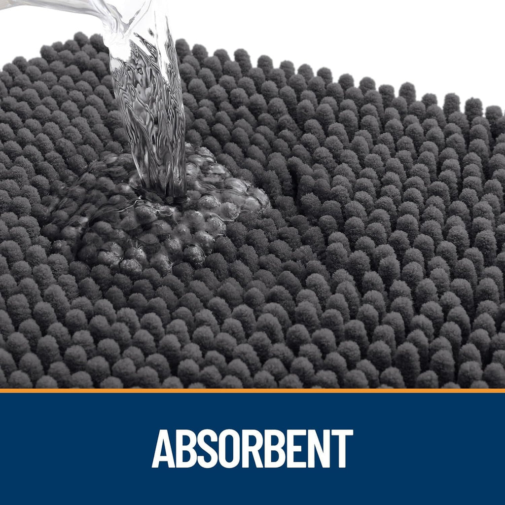 OLANLY Dog Door Mat - Absorbent Non-Slip Mud Mat for Paws | Quick Dry Chenille, 47x17, Dark Grey