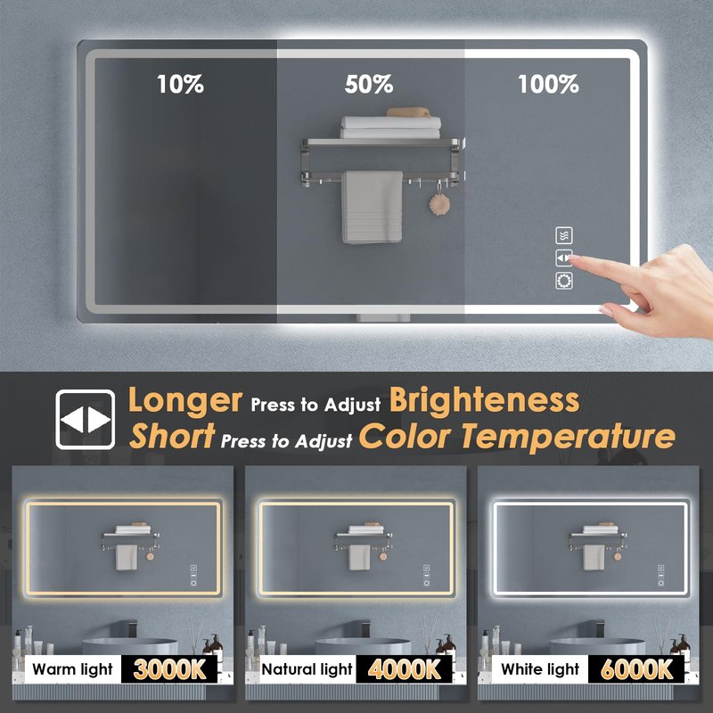 OUGOO 32 x 24 LED Mirror for Bathroom, Anti-Fog, Dimmable, Backlit + Front Lit, Memory Function Bathroom Vanity Mirror for Wall, Vertical & Horizontal