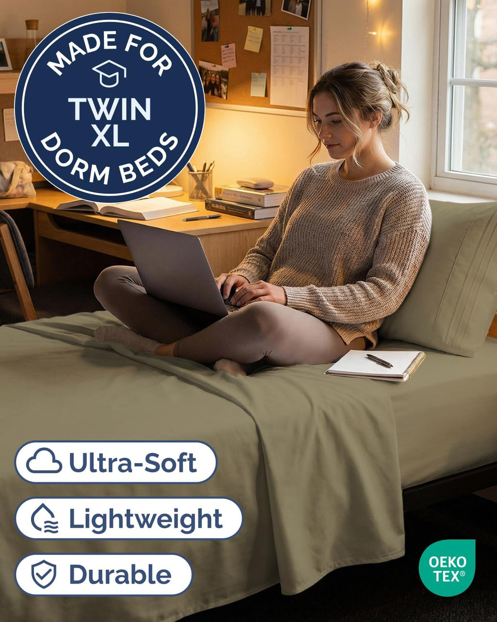 Skiennix Twin XL Sheet Set - Comfy Breathable Cooling Bedding - Ultra-Soft & Wrinkle-Free - Khaki