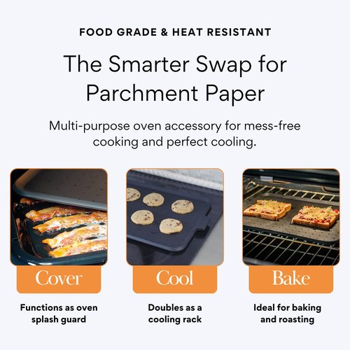 Baking & Splatter Screen for Frying Pan Beckon Ware | USA Brand | 17.5 x 12 Inch, Black, Multi-Use Silicone Baking Rack for Oven, and Stove – Grease Splash Guard, Baking Supplies, Pastry Sheet