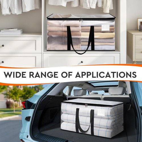 HomeHacks Clear Moving Bags - Heavy Duty 4 Pack with Zipper & Waterproof Design | 93L/24Gal (28.7"x14.2"x14")