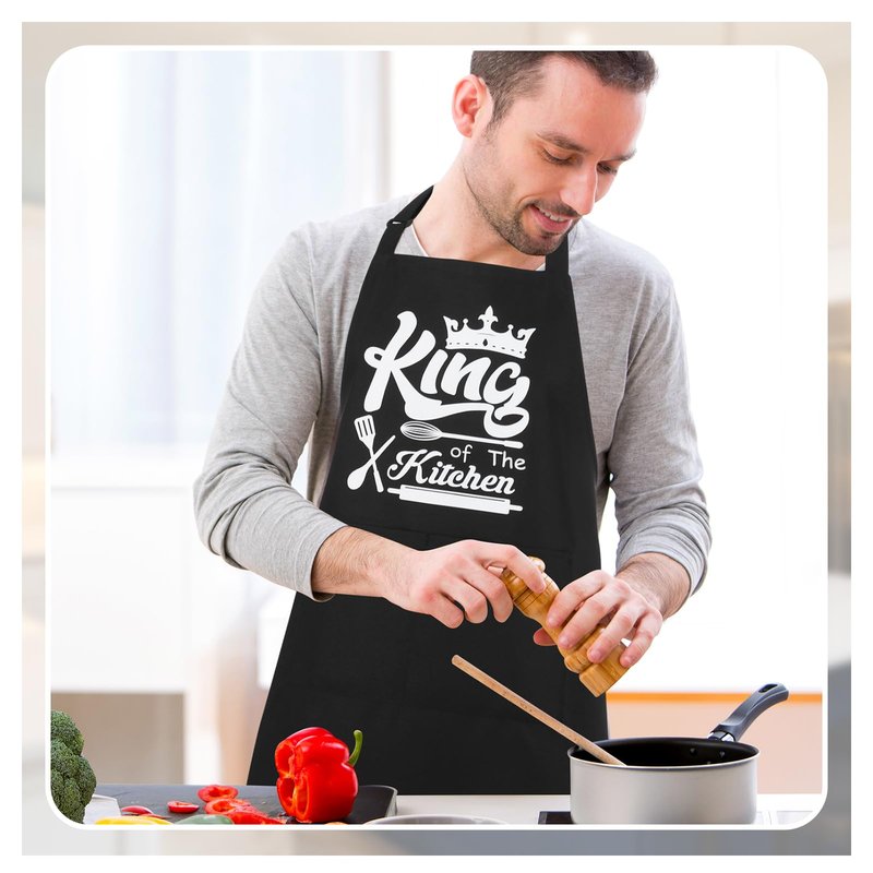XLSXEXCL Funny Aprons for Men, 39’’ x 39'' Plus Size Aprons King of The Kitchen Cooking Aprons Men Personalized Custom Aprons Adjustable Chef Baking Apron Gifts for Dad, Husband, Brother, Grandpa