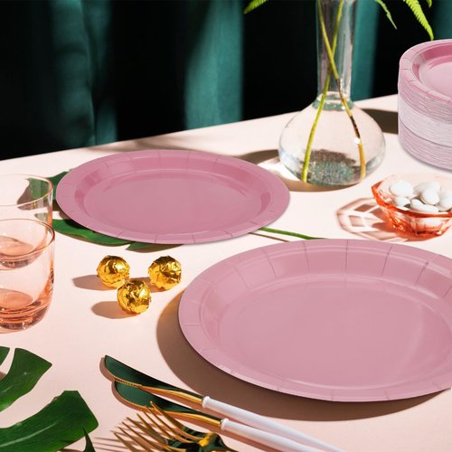 Xiangqu 120 Pcs Dusty Pink Paper Plates, 9 inch Mothers Day Plates Birthday Cake Dessert Plate Gradient Pink Dinner Plate for Mothers Day Baby Bridal Shower Birthday