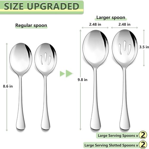 E-far Large Serving Spoons Set - 9.8 Inch Stainless Steel Utensils for Buffet & Catering | Dishwasher Safe