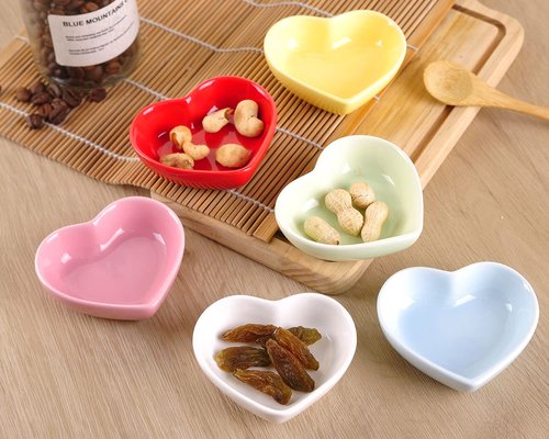 WHJY Pink Love Heart Shaped Ceramic Bowl Set of 6, Contemporary Porcelain Side Dishes, Seasoning & Soy Dipping Sauce Bowls for Wedding & Birthday Party