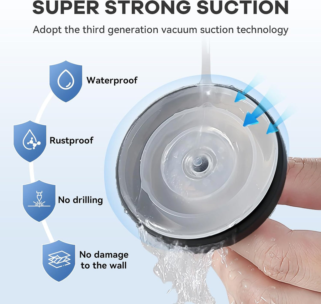 Skiennix Suction Cup Hooks - Waterproof No-Drill Bathroom & Shower Organizer | Black, 4-Pack