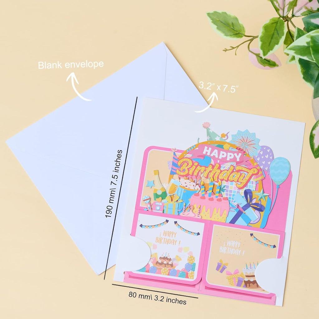 3D Pop Up Birthday Card - Unique Handmade Cake Design Gift Box for All Ages | 6.5 x 7.5 Inches