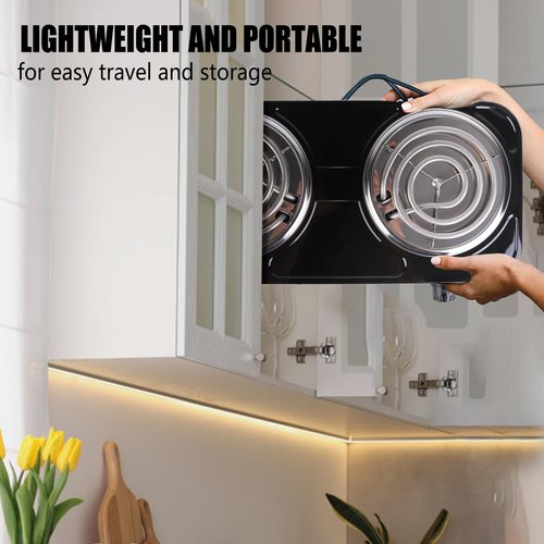 TeqHome Double Hot Plate, 2000W Portable Countertop Burner & Electric Stove, 5-Level Temp Cast Iron Double Burner Cooktop for Home/RV/Camping (Black)