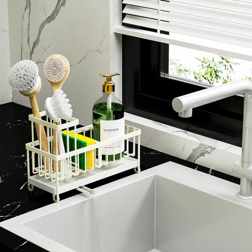 Cisily Kitchen Sink Caddy Organizer - Rustproof 304 Stainless Steel Sponge Holder (Cream, 9.25")