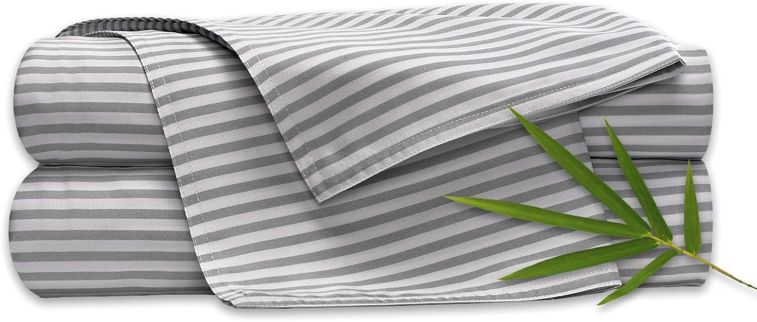 Pure Bamboo Full Bed Sheet Set - 100% Organic Viscose, Luxuriously Soft & Cooling | Stripes, 2-Year Quality Promise