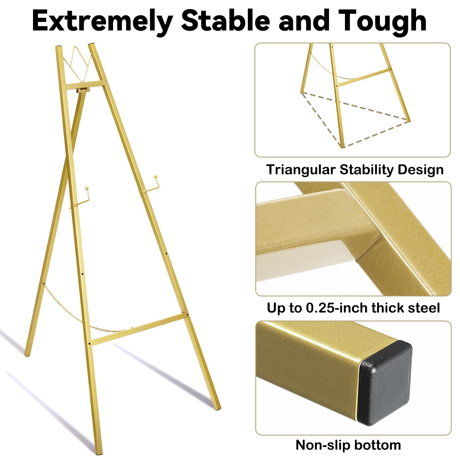 GRENTY 57.5" Gold Easel Stand for Wedding Sign, Heavy Duty Metal Display Stand, 4-Tier Height Adjustable Easel for Art, Paintings, Welcome Signs, Posters, and Décor, Simply Assembly Required