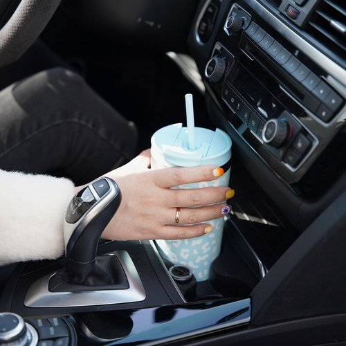 BJPKPK 18oz Insulated Stainless Steel Tumbler - Black Leopard Travel Coffee Mug with Lid & Straw