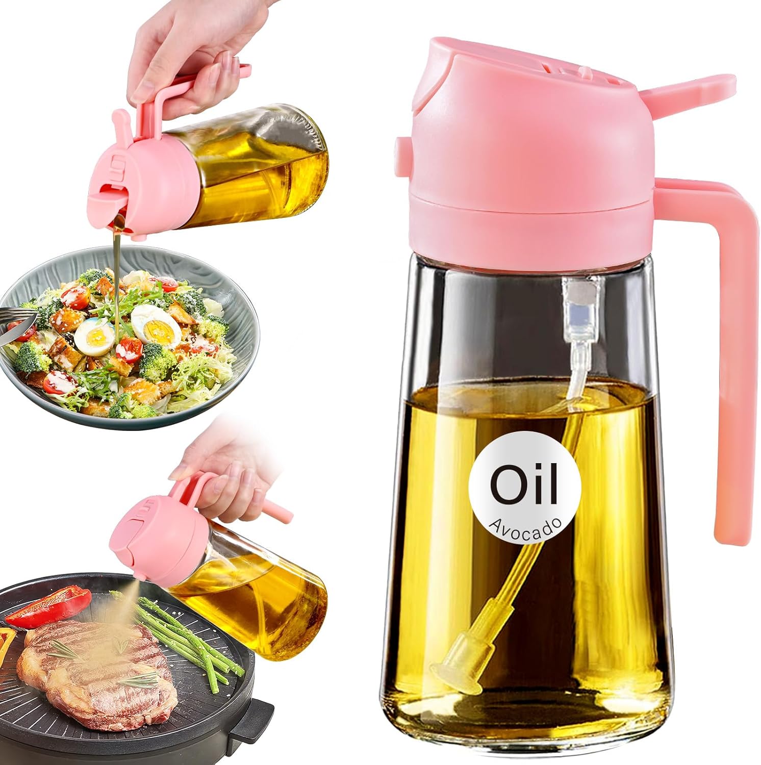 YARRAMATE 16oz Oil Sprayer - Premium Food-Grade Olive Oil Dispenser for Cooking | Pink