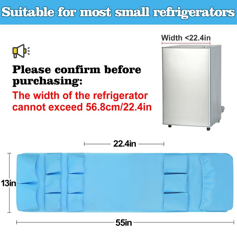 Extended Mini Fridge Caddy Organizer - 55" x 13" Back to School Dorm and Office Over the Fridge Storage Organizer with 12 Pockets for Flatware Drink Paper Goods, College Must Have, Black