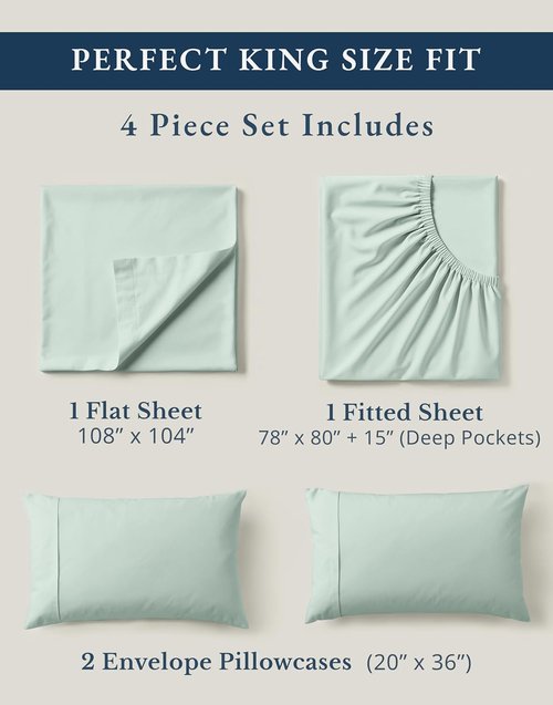 LANE LINEN 100% Organic Cotton King Sheets - Soft & Comfy Percale Bedding | Eco-Friendly Cool Blue, 15" Deep Pocket