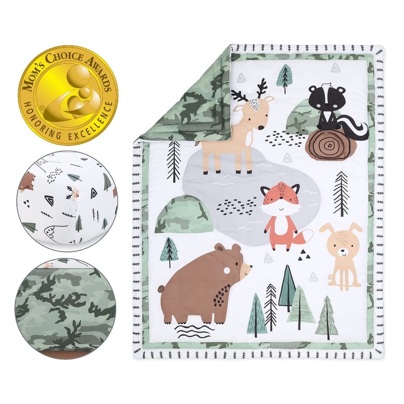 The Peanutshell 3 Piece Baby Crib Bedding Set for Boys - Newborn, Infant & Toddler Nursery Bed Set Decor with Fitted Crib Sheet, Dust Ruffle, Crib Comforter - Woodland Camo