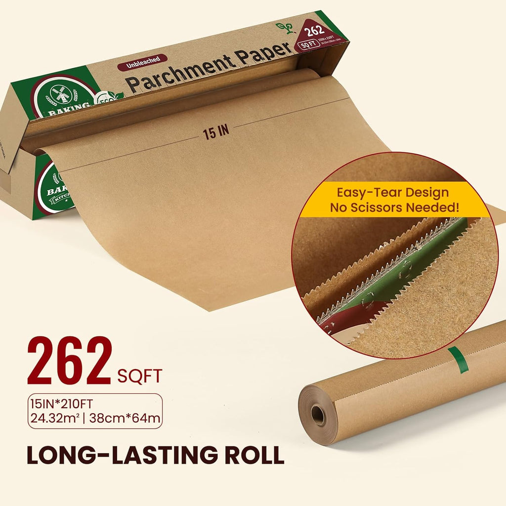 Unbleached Parchment Paper Roll by [Brand Name] - 15in x 210ft, Non-Stick & 450°F Safe for Baking, Cooking, Air Frying