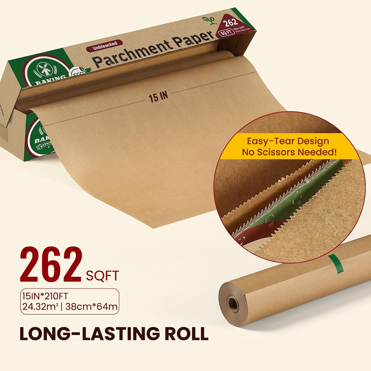 Unbleached Parchment Paper Roll by [Brand Name] - 15in x 210ft, Non-Stick & 450°F Safe for Baking, Cooking, Air Frying
