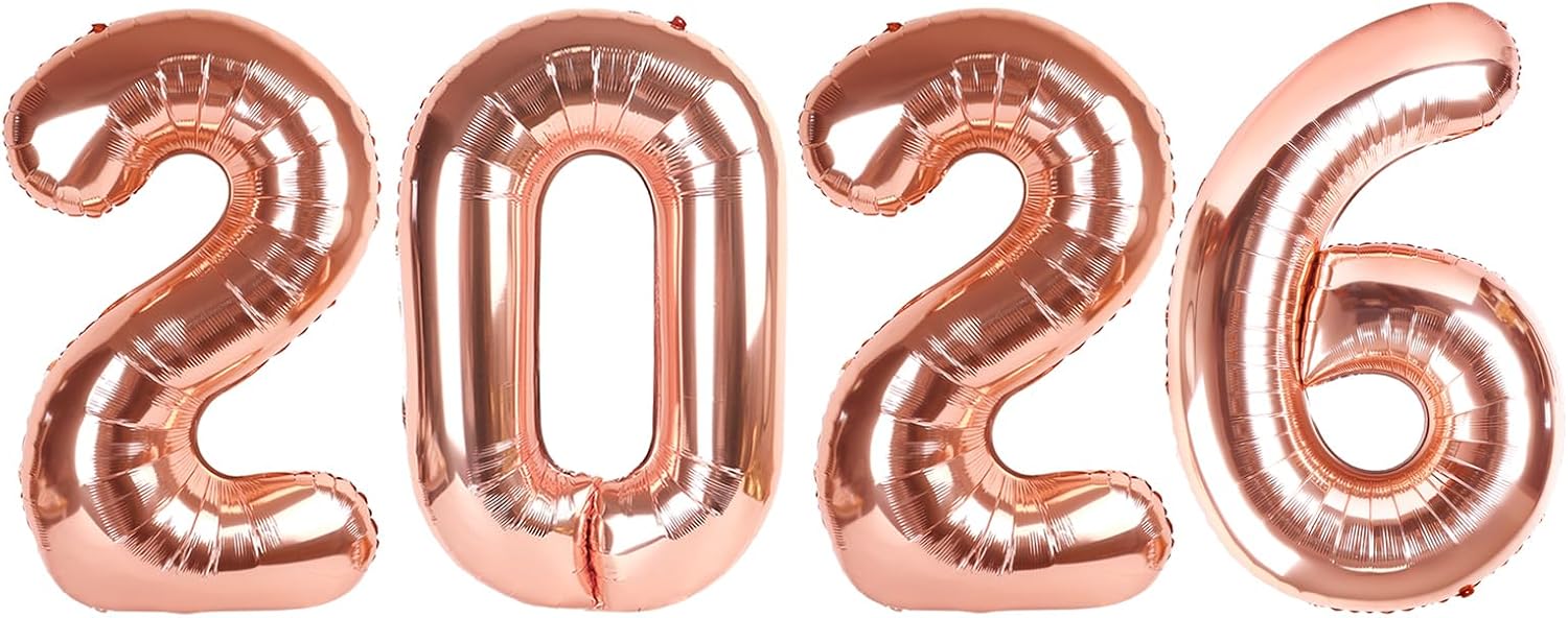2026 Numbers Rose Gold Balloon - 40 Inch New Year’s Eve Party Decoration | Graduation & Birthday Celebration