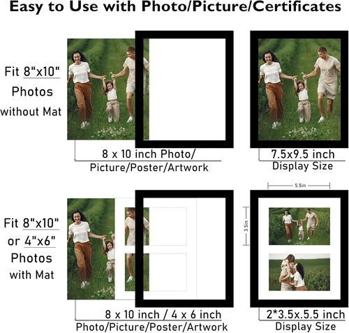 JCJMY 8x10 Picture Frame - Stylish Black Collage Frame for 2 Photos | Wall Hanging or Tabletop Display