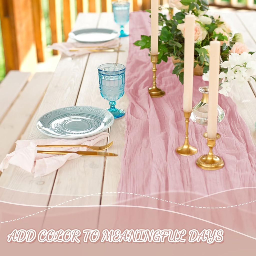Skiennix Pink Cheesecloth Table Runner - 10Ft Boho Gauze for Weddings & Events | 120 Inches Long