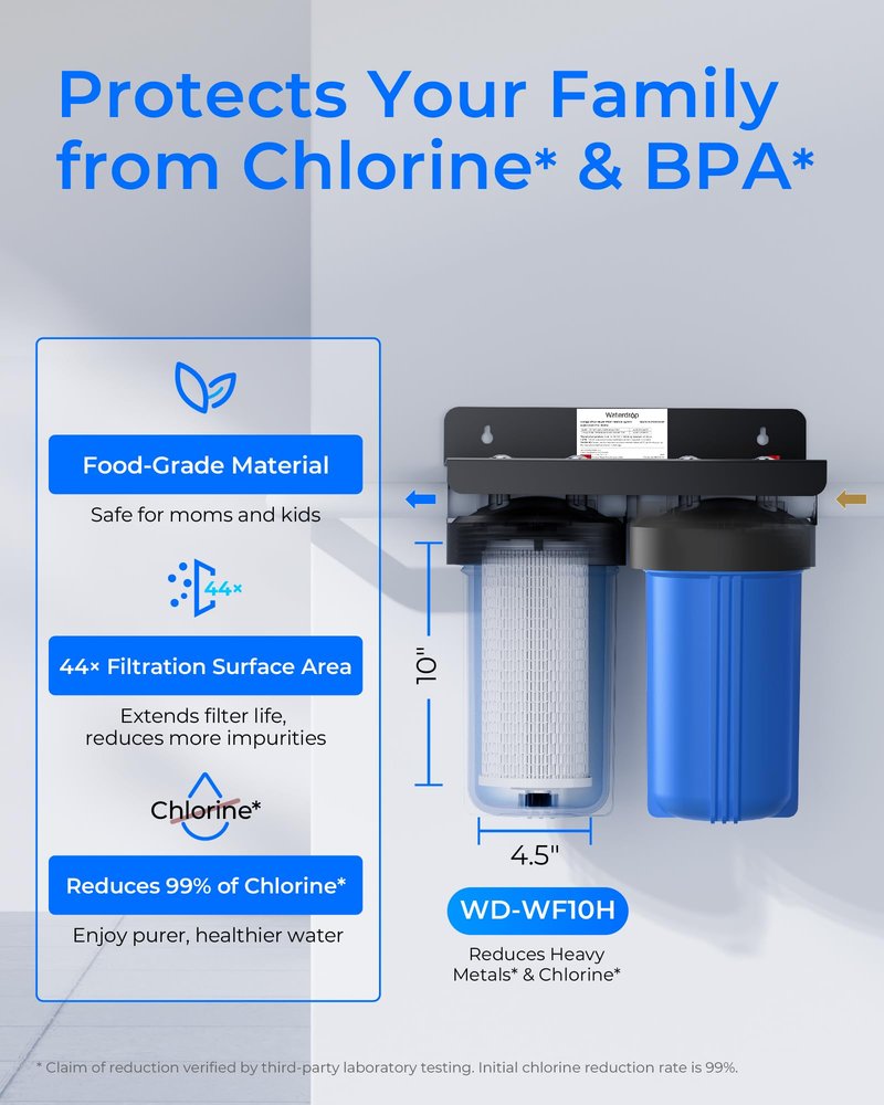 Waterdrop Whole House Water Filter, Sediment Filter Reduce Heavy Metal Filter Cartridge, Replacement for GE® FXHTC, GXWH40L, iSpring, Culligan® RFC-BBSA, Whirlpool®, Any 10" x 4.5" System, 5 Micron