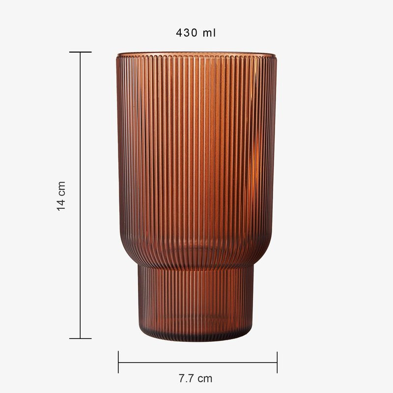 Shatterproof Acrylic Tall Drinking Glasses Set, European Style, Dishwasher Safe, Ribbed | Set of 4 | Fluted Tritan, Unbreakable BPA-free Plastic, Reusable Stackable Glassware 14.5oz - Burnt Orange