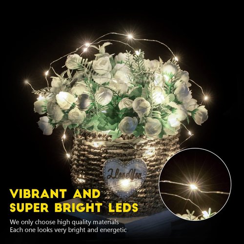 Brightown LED Fairy Lights - 24 Pack Battery Operated 7 ft Waterproof Silver Wire | Perfect for Weddings & Crafts (White)