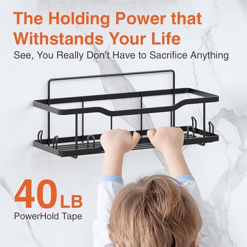 Athena Silken Shower Caddy Set | Rustproof 304 Stainless Steel Organizer - 40LB Capacity - Black
