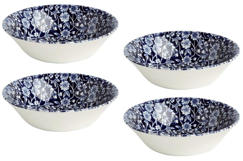 Royal Wessex by Churchill Earthenware Victorian Calico Floral Blue Soup/Cereal/Dessert Bowls Made in England | Set of 4 | Diameter: 6"; 10 oz.
