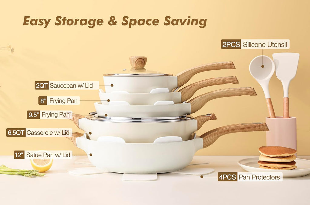 SENSARTE 14-Piece Ceramic Cookware Set - Non-Stick Induction Pots & Pans | Healthy, Non-Toxic Cooking