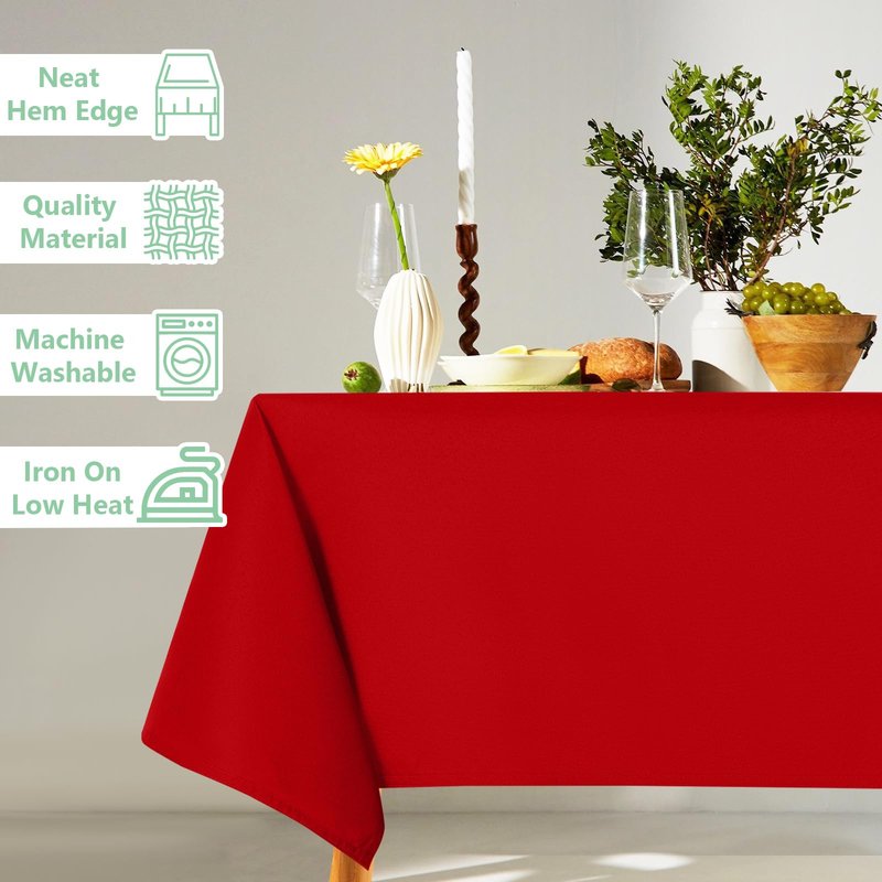 ABCCANOPY 2 Pack Rectangle Polyester Tablecloth 90 x 132 Inch Indoor Outdoor Stain-Resistant Washable Heavy-Duty Fabric Table Cover Elegant Home Decor Red