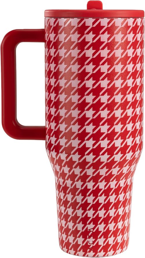HydroJug Traveler - 40 Oz Insulated Water Bottle with Handle & Flip Straw - Houndstooth Design