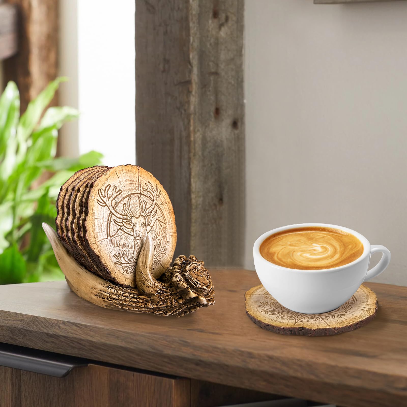 Deer Antler Western Coasters Set of 6 - Rustic Cabin & Hunting Decor, Handmade Resin Coaster with Anti-Scratch Bottom for Coffee Table, Deer Decor for Home