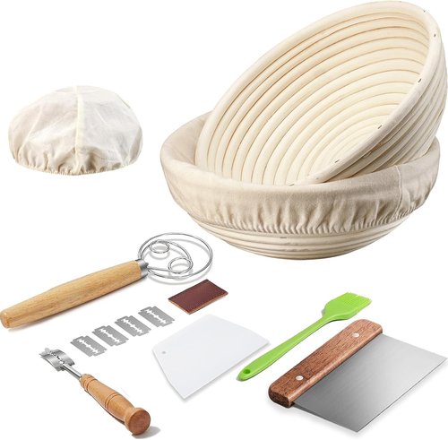 Dimpola Banneton Bread Proofing Basket Set - Handmade Rattan Sourdough Proofing Bowls | 2 Round 9-Inch Baskets