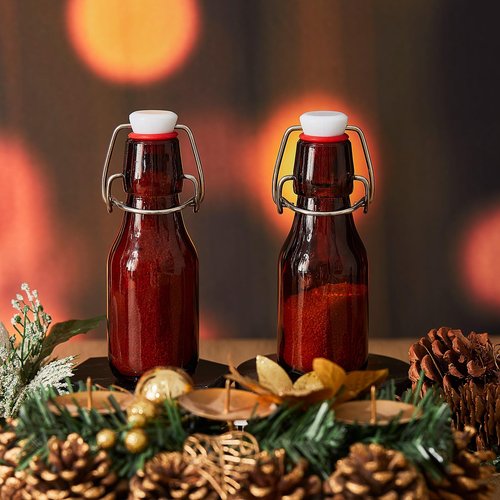 Tessco 24 Pcs Mini Swing Top Glass Bottles with Stoppers Small Flip Top Bottles with Airtight Lids for Crafts Decoration Wedding Themed Party Favors(3.3 oz,Amber)