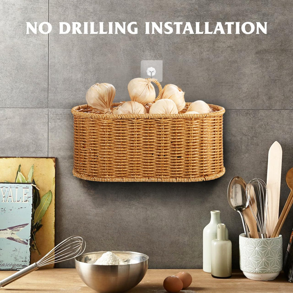 Luxshiny Wall-Mounted Storage Basket - Stylish Woven Hanging Basket for Kitchen Bathroom and Living Room Ideal for Organizing Fruits Vegetables and Flowers 11.02X6.69X6.1 Inches