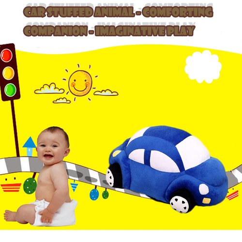 CHELEI2019 12.6" Car Stuffed Animal,Blue Car Shaped Plush Toy,Gifts for Boys,Kids