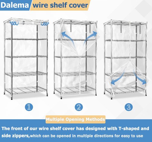 Dalema Waterproof Shelf Cover,Durable Dustproof Storage Wire Rack Covers,Outdoor Shelving Covers for Wire Shelves with Zipper 36''x18''x72'',Clear,Cover Only