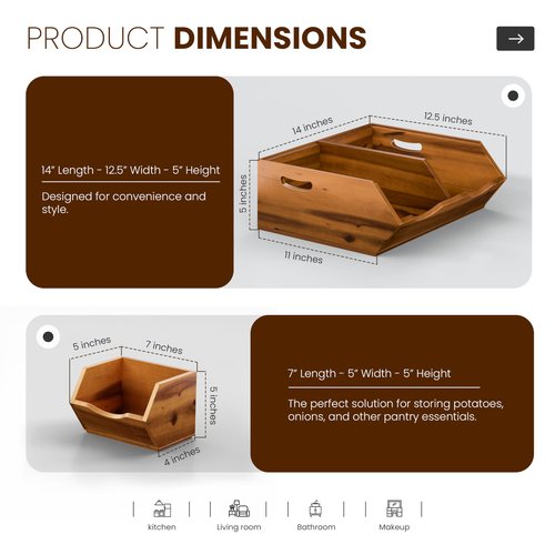 HOLANA Acacia Wood Potato and Onion Storage Bin, Potato Storage, Pantry Baskets, Vegetable Storage, Onion and Potato Storage Bins, Wooden Pantry Bins, Stackable Potato Bins (Patent Pending)
