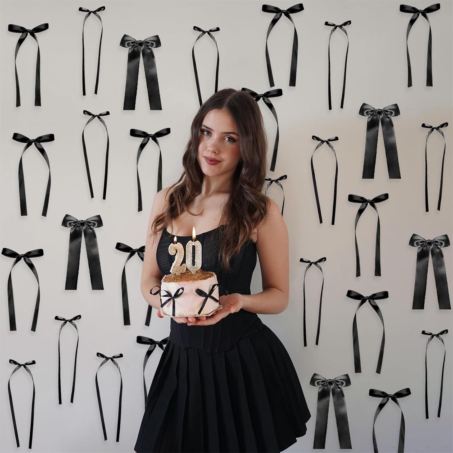 Skiennix Black Bow Birthday Decorations - 45Pcs DIY Ribbon Bow Wall Decor | 3 Sizes for Parties & Events