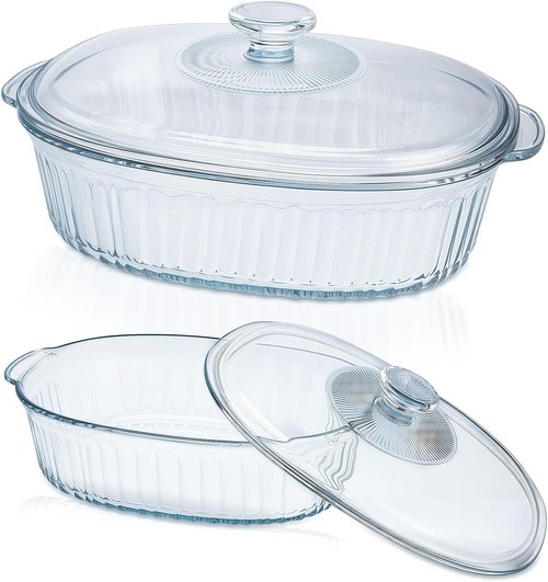 Glass Baking Dishes - 2 Pack Casserole Dishes with Lids | Oval Set for Lasagna & Leftovers, 1.9 Qt & 3 Qt