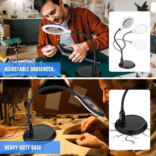 Magnifying Glass with Light - 5X Dimmable Hands-Free Magnifier for Reading & Crafts
