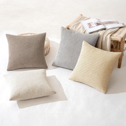 MIULEE Decorative Pillow Covers - Rustic Farmhouse Boho Style | Set of 4, 18x18 Inch Corduroy for Sofa & Living Room