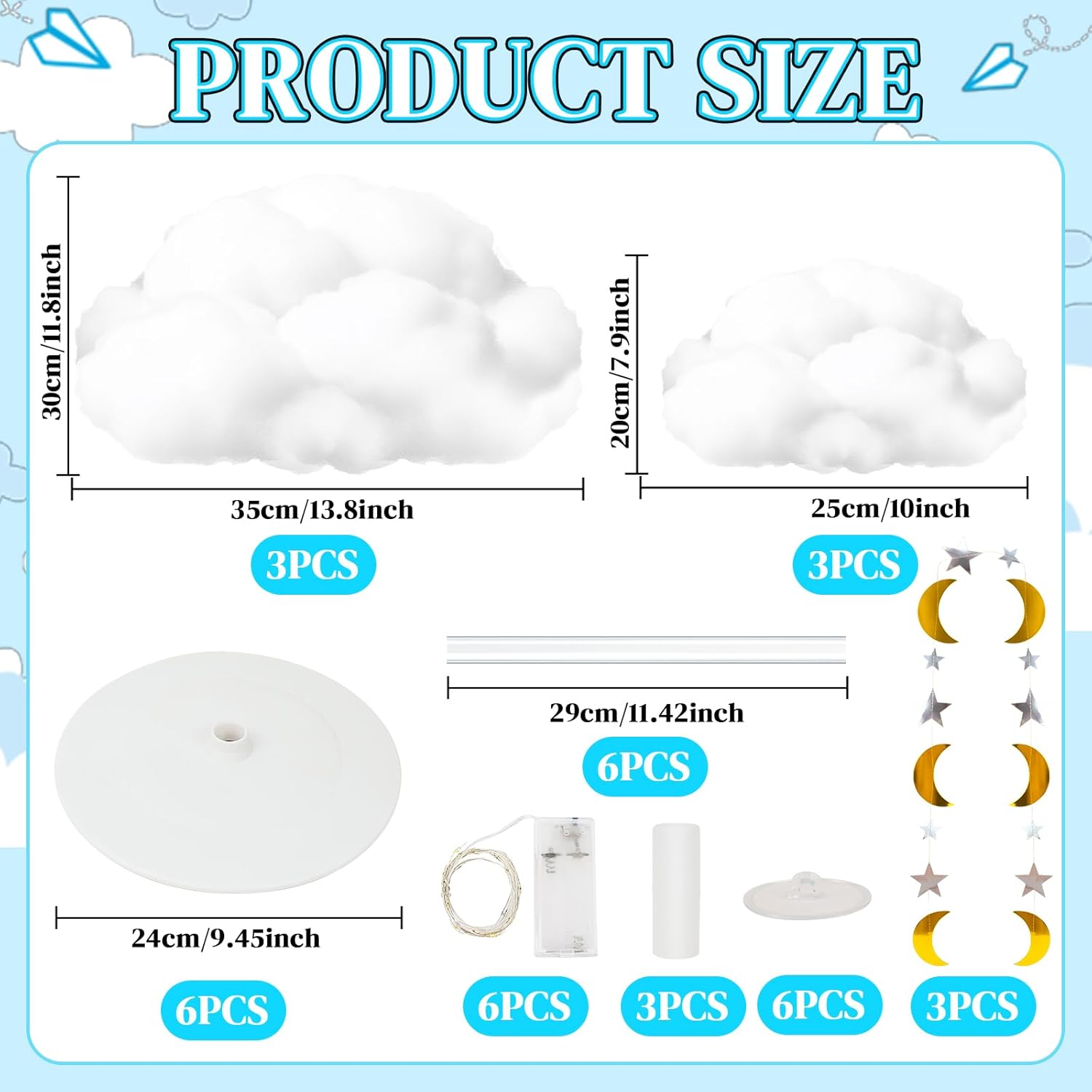Skiennix 3D Fluffy Cloud LED Light Kit - DIY Hanging & Table Centerpiece for Baby Showers, Nurseries & Parties