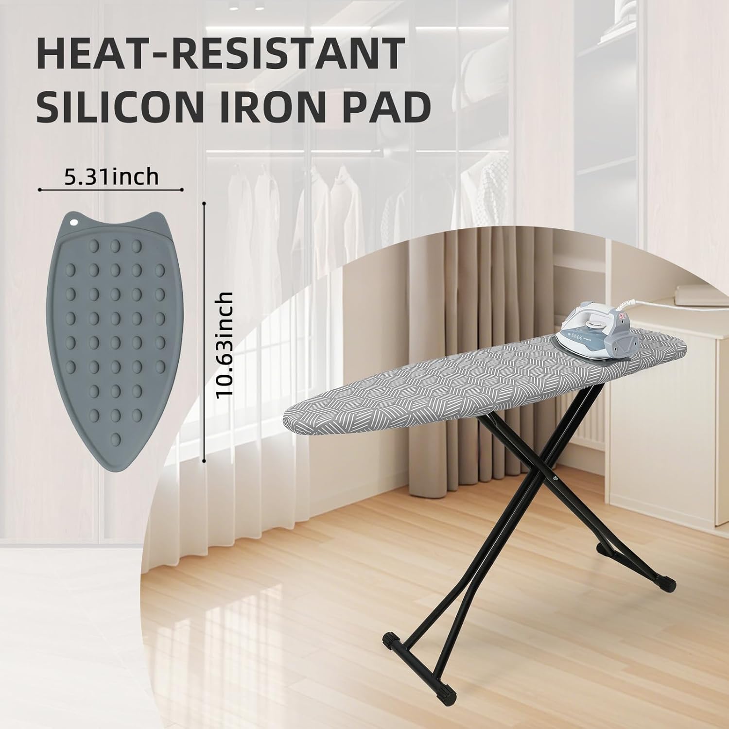 Regine Switzerland Adjustable Height Folding Ironing Board - Heat-Resistant Cover, Compact Design (Grey)