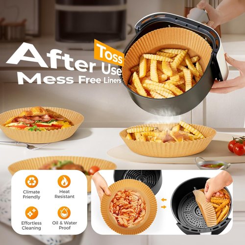 125Pcs Skiennix Air Fryer Paper Liners - Non-Stick Food Grade Parchment for Baking & Roasting (8-Inch Round)
