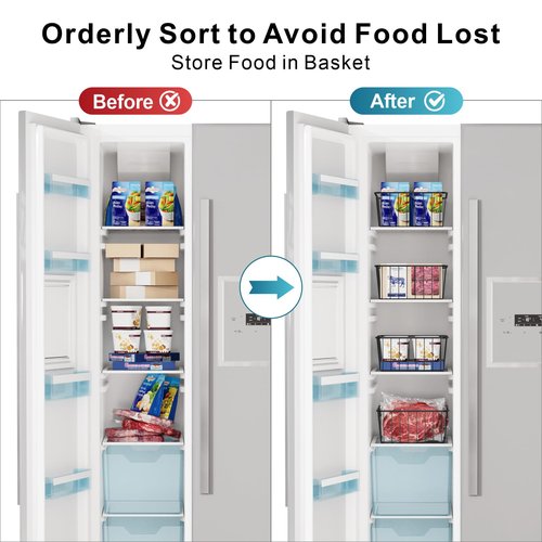 iSPECLE Refrigerator Organizer Bins - 5 Pack Fridge Storage Baskets Bins for 25 / 26 / 27.4 / 28 Cu.Ft Refrigerator Freezer Sort and Easily Get Food Stop Food Falling out Allow Air Circulation, Black