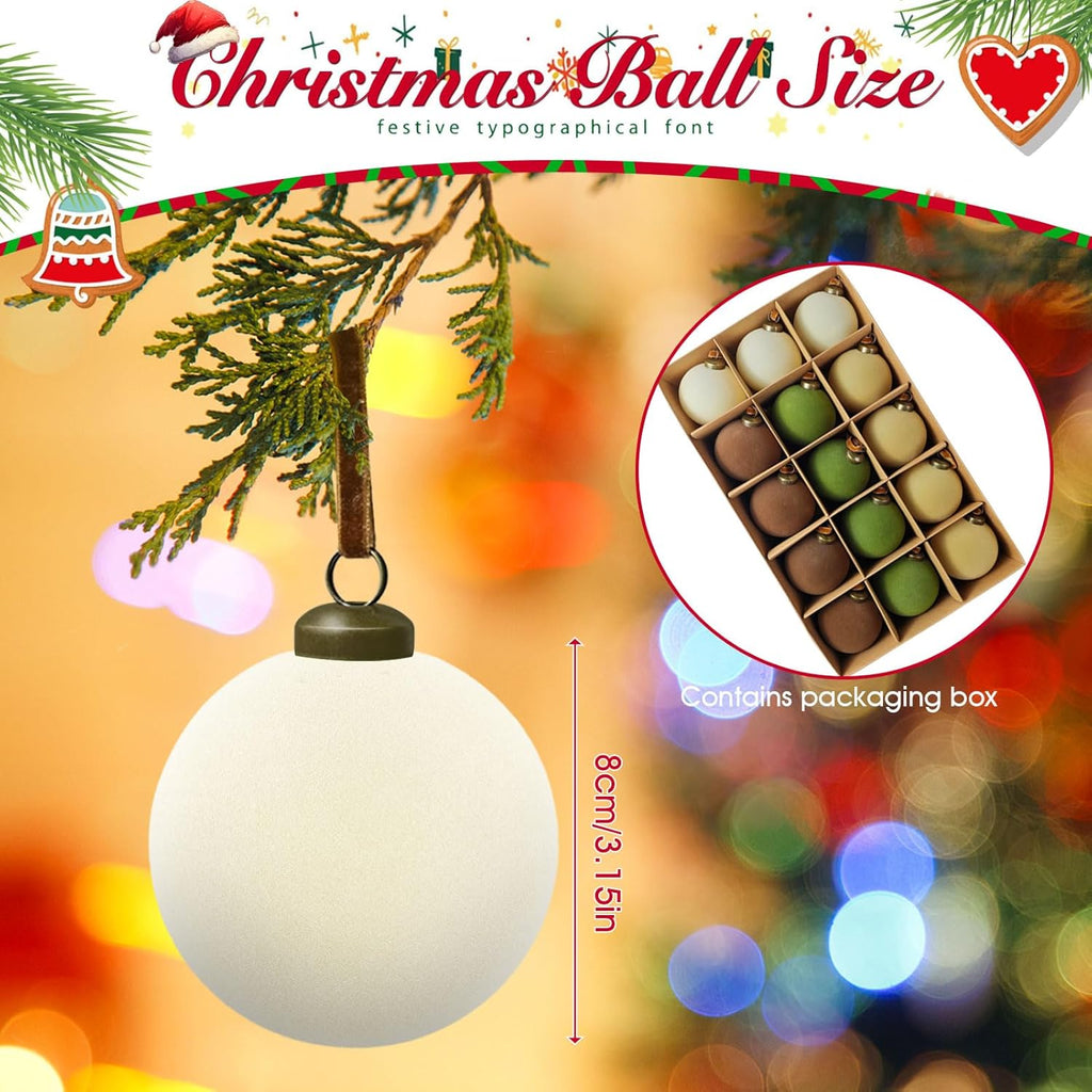 Regine Switzerland Velvet Christmas Balls - 15 Pcs Large 3.15" Shatterproof Ornaments | Cream White Holiday Decor