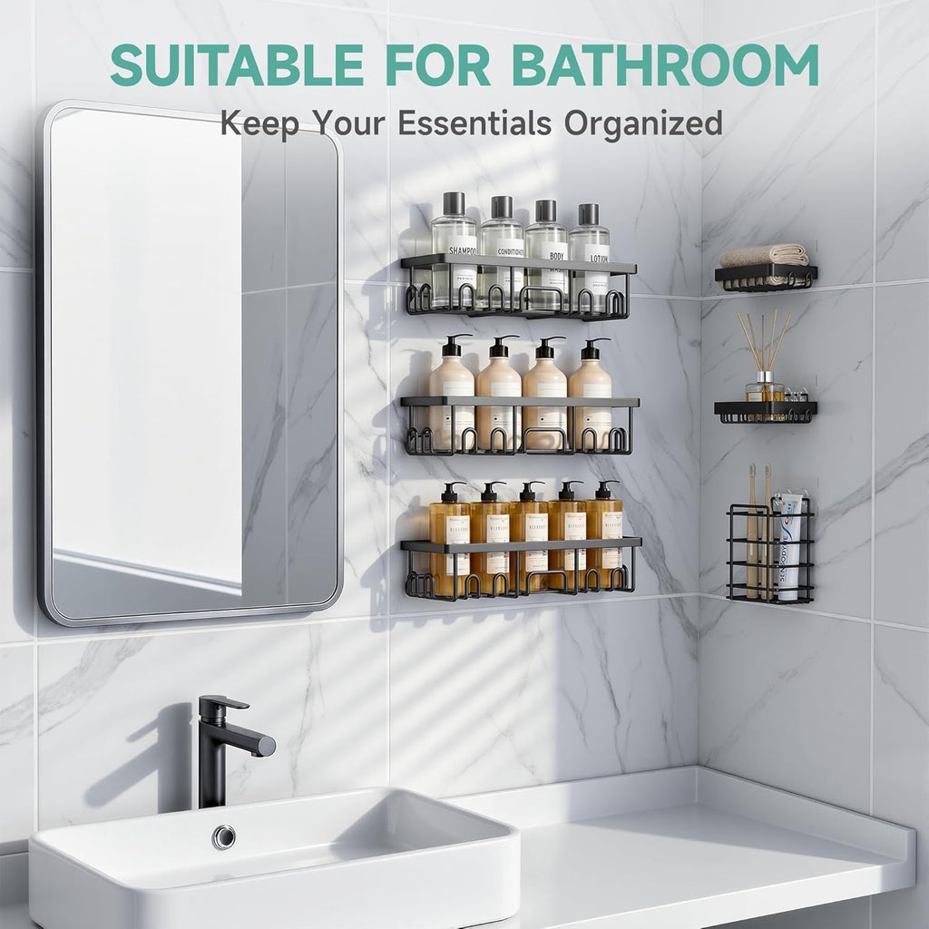 Veken Shower Caddy - Advanced Rustproof Design | No Drilling Adhesive Shelves, Large Capacity Bathroom Organizer